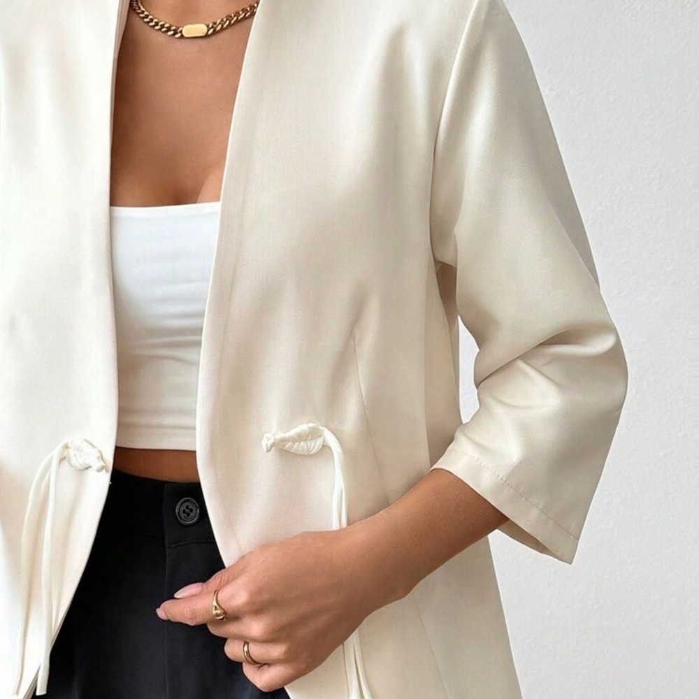 ♥️Hello Gorgeous! Milky White Tie-Front Open Blazer - Picture 6 of 9